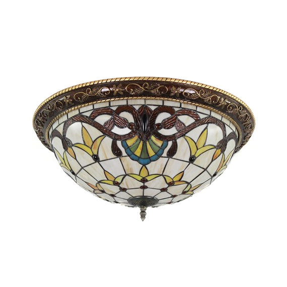 16"/19.5" W Victorian Stained Glass Ceiling Light for Bedroom 4 Lights Half Globe Flush Mount Light Fixture in Beige Clearhalo 'Ceiling Lights' 'Close To Ceiling Lights' 'Close to ceiling' 'Flush mount' Lighting' 20470