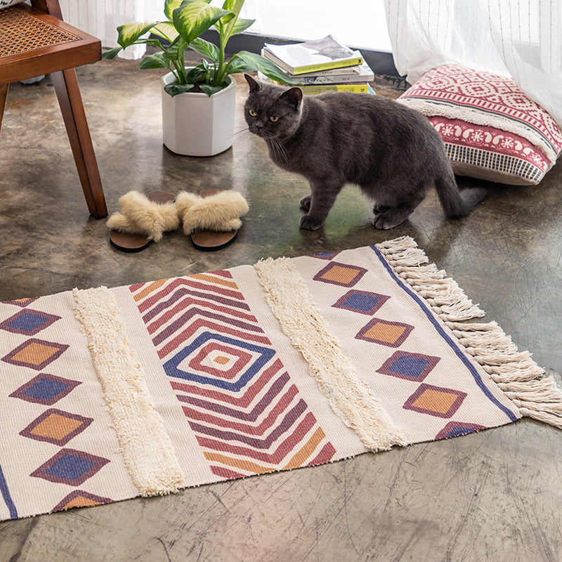 Bohemian Circles Indoor Rug Multi-Color Cotton Carpet Pet Friendly Rug for Living Room Purple-Red 2' x 2'11" Clearhalo 'Area Rug' 'Bohemian' 'Rugs' Rug' 2047047