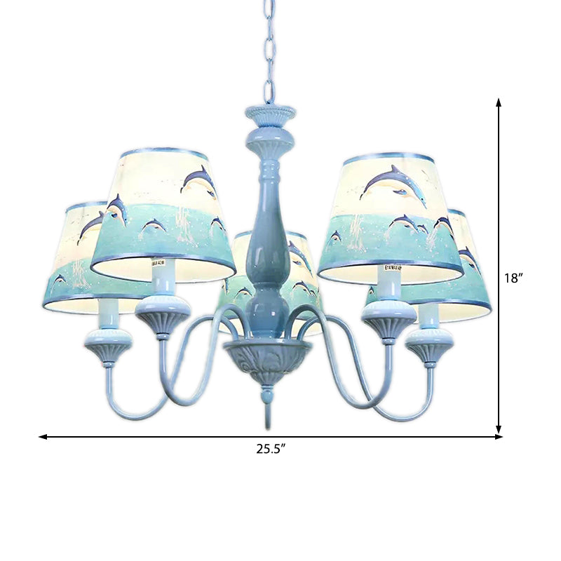 Modern Style Tapered Shade Chandelier with Dolphin 5 Lights Metal Hanging Light in Blue for Child Bedroom Clearhalo 'Ceiling Lights' 'Chandeliers' Lighting' options 204743