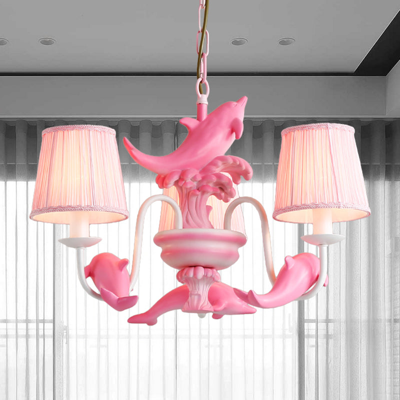 Contemporary Dolphin Hanging Light Fabric Shade Metal Chandelier for Dining Room 3 Pink Clearhalo 'Ceiling Lights' 'Chandeliers' Lighting' options 204755_f27cd518-6976-4220-a75d-1218d96e31f5