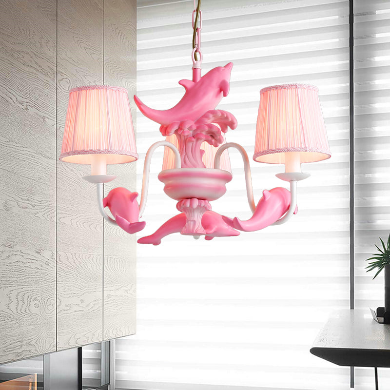 Contemporary Dolphin Hanging Light Fabric Shade Metal Chandelier for Dining Room Clearhalo 'Ceiling Lights' 'Chandeliers' Lighting' options 204756
