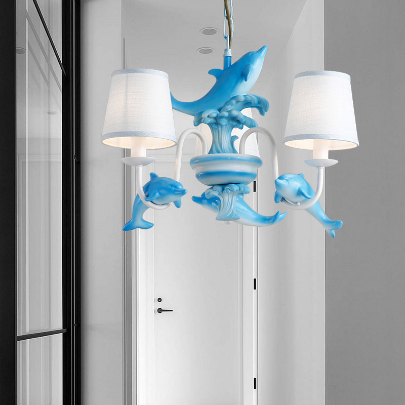 Contemporary Dolphin Hanging Light Fabric Shade Metal Chandelier for Dining Room 3 Blue Clearhalo 'Ceiling Lights' 'Chandeliers' Lighting' options 204759_f0a7efc1-fa38-4a4b-91f8-b6e311c2025d
