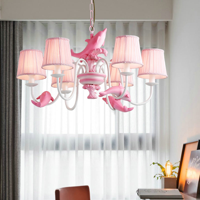 Contemporary Dolphin Hanging Light Fabric Shade Metal Chandelier for Dining Room Clearhalo 'Ceiling Lights' 'Chandeliers' Lighting' options 204762