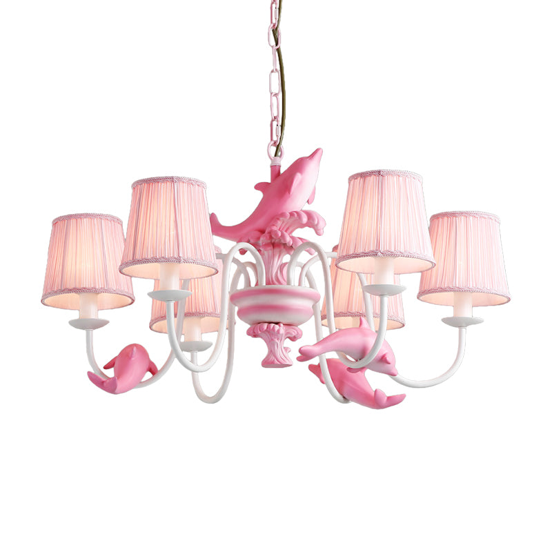 Contemporary Dolphin Hanging Light Fabric Shade Metal Chandelier for Dining Room Clearhalo 'Ceiling Lights' 'Chandeliers' Lighting' options 204763