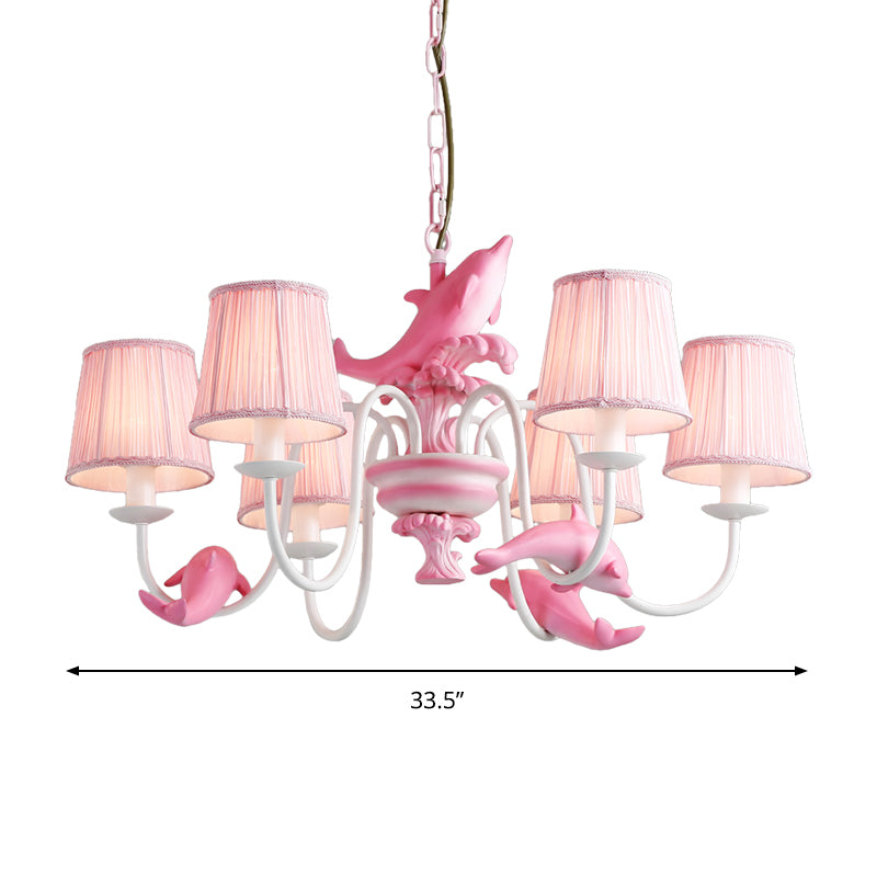 Contemporary Dolphin Hanging Light Fabric Shade Metal Chandelier for Dining Room Clearhalo 'Ceiling Lights' 'Chandeliers' Lighting' options 204764