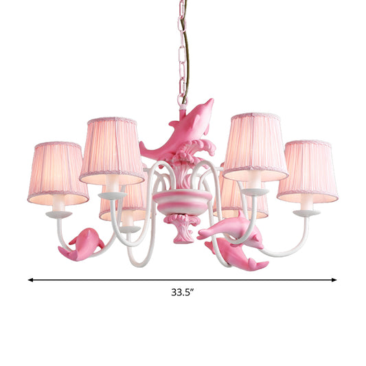 Contemporary Dolphin Hanging Light Fabric Shade Metal Chandelier for Dining Room Clearhalo 'Ceiling Lights' 'Chandeliers' Lighting' options 204764