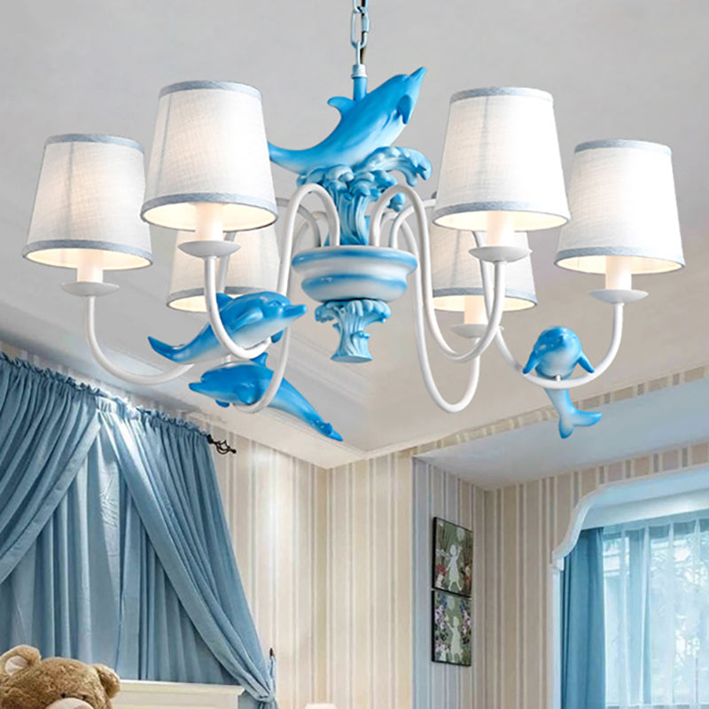 Contemporary Dolphin Hanging Light Fabric Shade Metal Chandelier for Dining Room 6 Blue Clearhalo 'Ceiling Lights' 'Chandeliers' Lighting' options 204765_d6ccaca9-95cd-4dee-9e5c-190e9f12ec8d