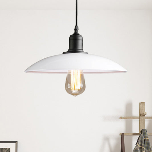 12.5"/16" Wide Dome Restaurant Light Fixture Industrial Metal 1-Light Black/White Hanging Pendant Lamp White Clearhalo 'Art Deco Pendants' 'Black' 'Cast Iron' 'Ceiling Lights' 'Ceramic' 'Crystal' 'Industrial Pendants' 'Industrial' 'Metal' 'Middle Century Pendants' 'Pendant Lights' 'Pendants' 'Rustic Pendants' 'Tiffany' Lighting' 204782