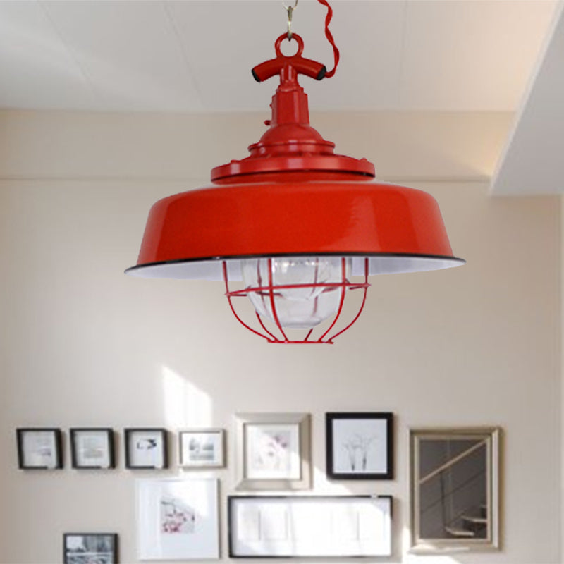 Barn Shade Restaurant Pendant Light Industrial Metal 1-Light Red Hanging Lamp with Wire and Chain Red Clearhalo 'Art Deco Pendants' 'Cast Iron' 'Ceiling Lights' 'Ceramic' 'Crystal' 'Industrial Pendants' 'Industrial' 'Metal' 'Middle Century Pendants' 'Pendant Lights' 'Pendants' 'Tiffany' Lighting' 204806