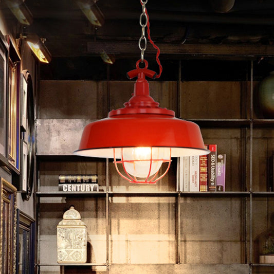 Barn Shade Restaurant Pendant Light Industrial Metal 1-Light Red Hanging Lamp with Wire and Chain Clearhalo 'Art Deco Pendants' 'Cast Iron' 'Ceiling Lights' 'Ceramic' 'Crystal' 'Industrial Pendants' 'Industrial' 'Metal' 'Middle Century Pendants' 'Pendant Lights' 'Pendants' 'Tiffany' Lighting' 204807