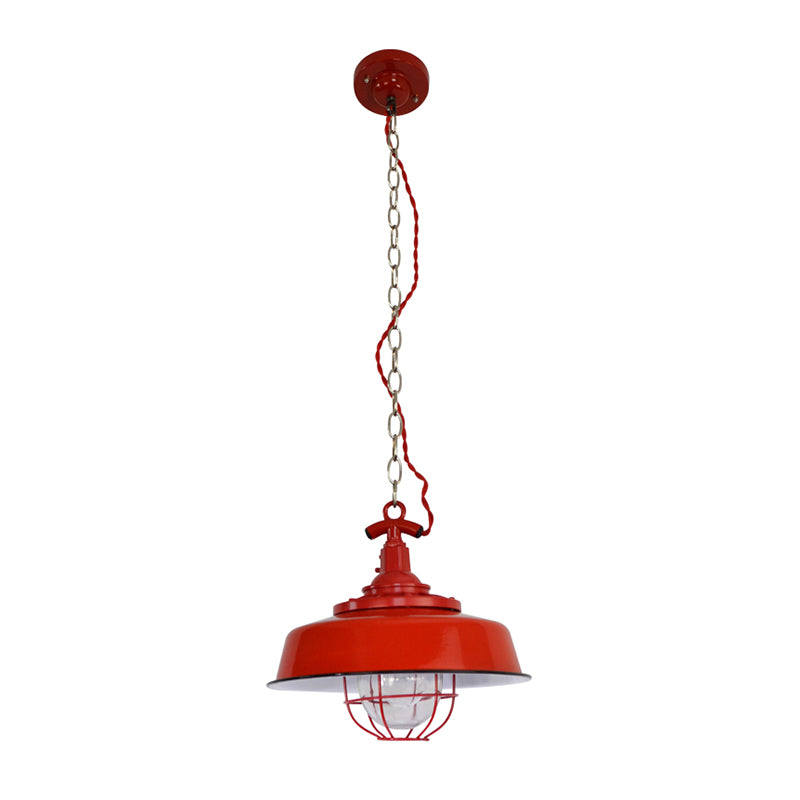 Barn Shade Restaurant Pendant Light Industrial Metal 1-Light Red Hanging Lamp with Wire and Chain Clearhalo 'Art Deco Pendants' 'Cast Iron' 'Ceiling Lights' 'Ceramic' 'Crystal' 'Industrial Pendants' 'Industrial' 'Metal' 'Middle Century Pendants' 'Pendant Lights' 'Pendants' 'Tiffany' Lighting' 204808