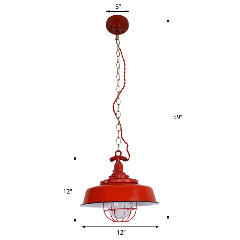 Barn Shade Restaurant Pendant Light Industrial Metal 1-Light Red Hanging Lamp with Wire and Chain Clearhalo 'Art Deco Pendants' 'Cast Iron' 'Ceiling Lights' 'Ceramic' 'Crystal' 'Industrial Pendants' 'Industrial' 'Metal' 'Middle Century Pendants' 'Pendant Lights' 'Pendants' 'Tiffany' Lighting' 204809