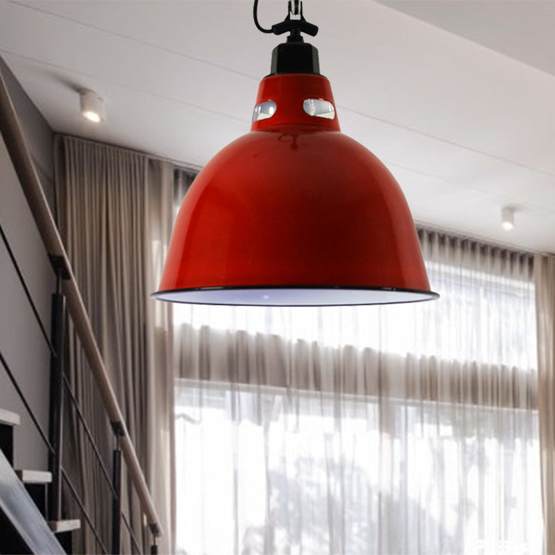 Dome Shade Restaurant Pendant Lamp Industrial Metal 1-Light Red Hanging Light with Wire and Chain Red Clearhalo 'Art Deco Pendants' 'Cast Iron' 'Ceiling Lights' 'Ceramic' 'Crystal' 'Industrial Pendants' 'Industrial' 'Metal' 'Middle Century Pendants' 'Pendant Lights' 'Pendants' 'Tiffany' Lighting' 204825