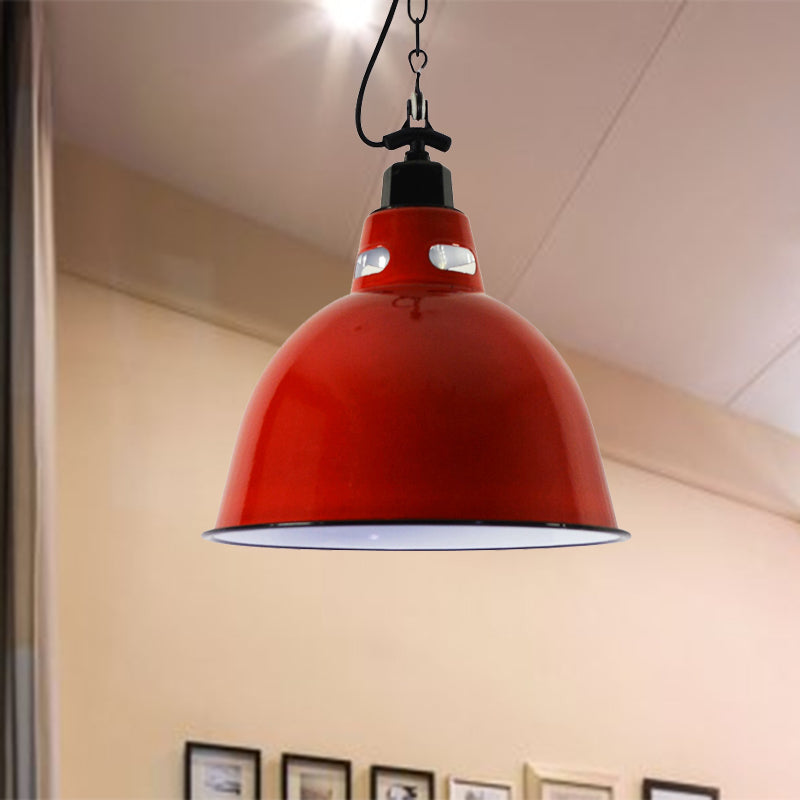 Dome Shade Restaurant Pendant Lamp Industrial Metal 1-Light Red Hanging Light with Wire and Chain Clearhalo 'Art Deco Pendants' 'Cast Iron' 'Ceiling Lights' 'Ceramic' 'Crystal' 'Industrial Pendants' 'Industrial' 'Metal' 'Middle Century Pendants' 'Pendant Lights' 'Pendants' 'Tiffany' Lighting' 204826
