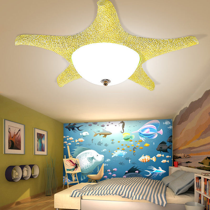 Starfish Kid Bedroom Flush Mount Light Resin Nordic Stylish Ceiling Fixture Yellow Clearhalo 'Ceiling Lights' 'Close To Ceiling Lights' 'Close to ceiling' 'Flush mount' Lighting' 204840