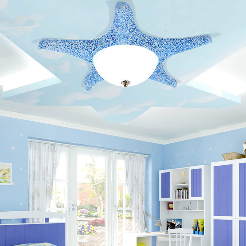 Starfish Kid Bedroom Flush Mount Light Resin Nordic Stylish Ceiling Fixture Blue Clearhalo 'Ceiling Lights' 'Close To Ceiling Lights' 'Close to ceiling' 'Flush mount' Lighting' 204844