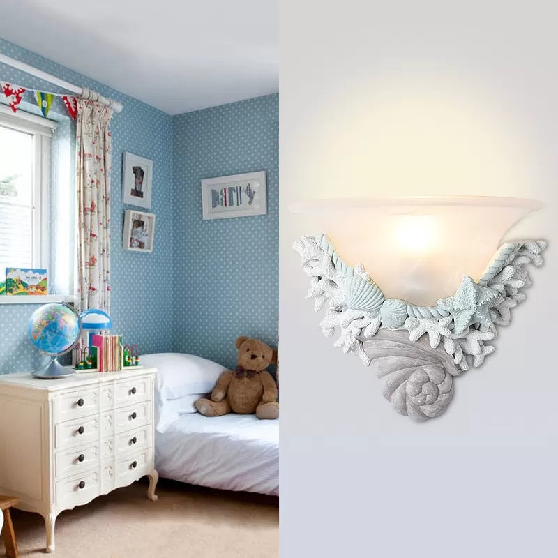 Modern Stylish Bell Wall Light with Shell 1 Bulb LED Wall Lamp for Baby Kid Bedroom Blue Clearhalo 'Wall Lamps & Sconces' 'Wall Lights' Lighting' 204877