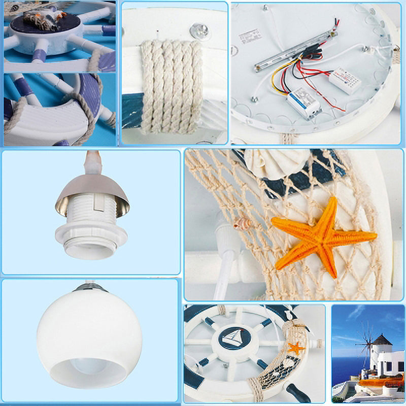 Milk Glass Orb Ceiling Pendant with Rudder & Ship Child Bedroom 3 Lights Nautical Hanging Light in White Clearhalo 'Ceiling Lights' 'Pendant Lights' 'Pendants' Lighting' 204927