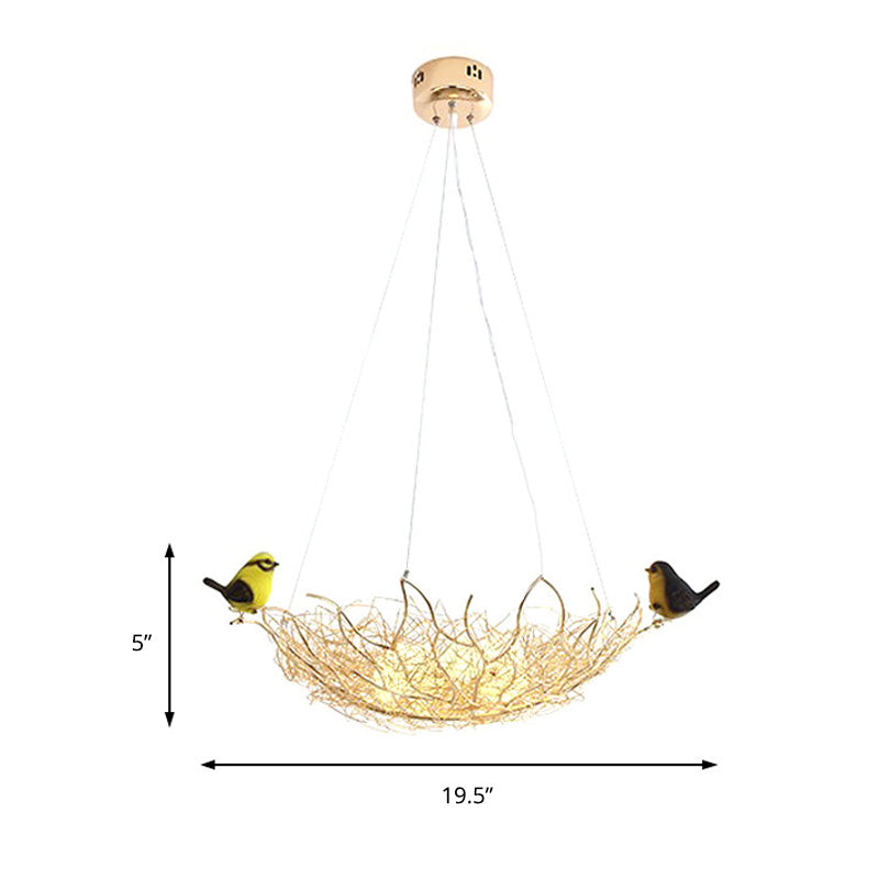 16"/19.5" Wide Nest Metal Art Deco Chandelier Lighting 2 Lights Hanging Ceiling Lamp Fixture Clearhalo 'Ceiling Lights' 'Chandeliers' 'Glass shade' 'Glass' 'Modern Chandeliers' 'Modern' Lighting' 204989