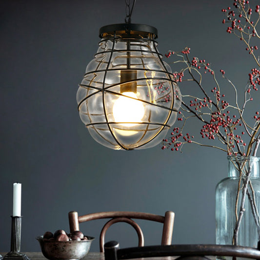 Black Bulb Shape Hanging Light Nautical Glass 1 Head Dining Room Ceiling Light Fixture Clearhalo 'Ceiling Lights' 'Glass shade' 'Glass' 'Industrial Pendants' 'Industrial' 'Middle Century Pendants' 'Pendant Lights' 'Pendants' 'Tiffany' Lighting' 204991