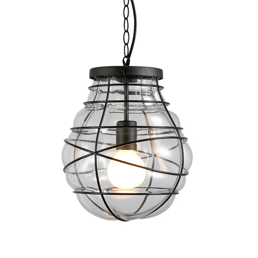 Black Bulb Shape Hanging Light Nautical Glass 1 Head Dining Room Ceiling Light Fixture Clearhalo 'Ceiling Lights' 'Glass shade' 'Glass' 'Industrial Pendants' 'Industrial' 'Middle Century Pendants' 'Pendant Lights' 'Pendants' 'Tiffany' Lighting' 204992