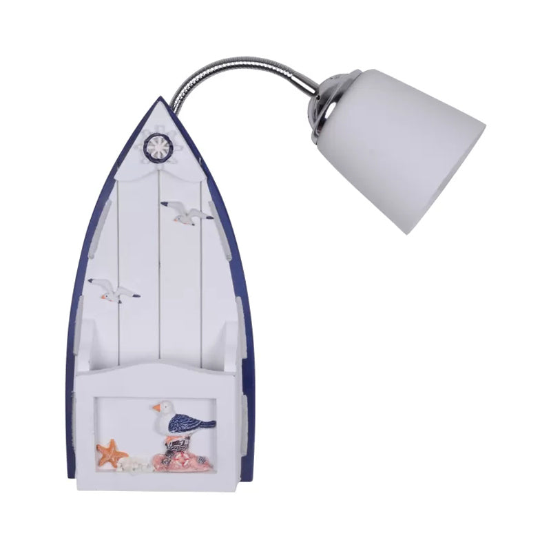 Nautical Ship Wall Light with Bucket Shade 1 Head Glass Wall Sconce in Blue for Nursing Room Clearhalo 'Wall Lamps & Sconces' 'Wall Lights' Lighting' 204996