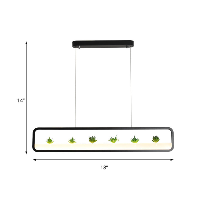 Metal Rectangular Chandelier Modernist Led 27.5" Wide Ceiling Hung Light in White/Black with Artificial Plant, White/Warm Light Clearhalo 'Ceiling Lights' 'Chandeliers' 'Modern Chandeliers' 'Modern' Lighting' 205013