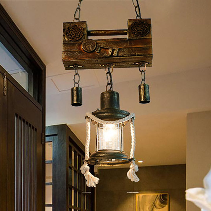 Metal Lantern Pendant Light Nautical Single Light Indoor Hanging Light Fixture with Rope in Brass Brass Clearhalo 'Art Deco Pendants' 'Cast Iron' 'Ceiling Lights' 'Ceramic' 'Crystal' 'Industrial Pendants' 'Industrial' 'Metal' 'Middle Century Pendants' 'Pendant Lights' 'Pendants' 'Tiffany' Lighting' 205067