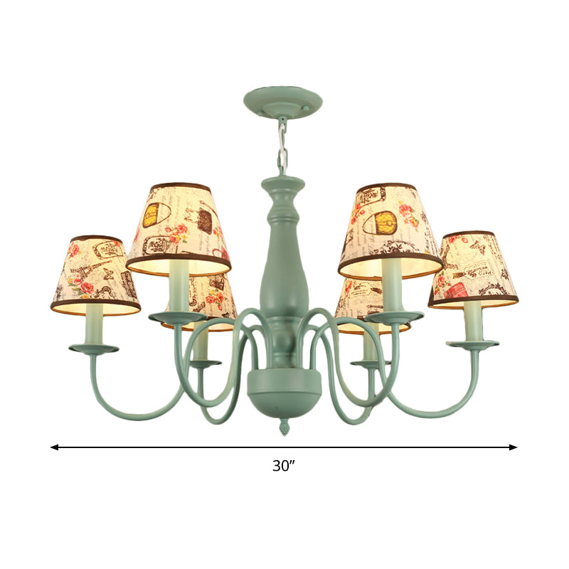 Macaron Colored Tapered Shade Chandelier Nordic Stylish Metal Hanging Light for Child Bedroom Clearhalo 'Ceiling Lights' 'Chandeliers' Lighting' options 205079