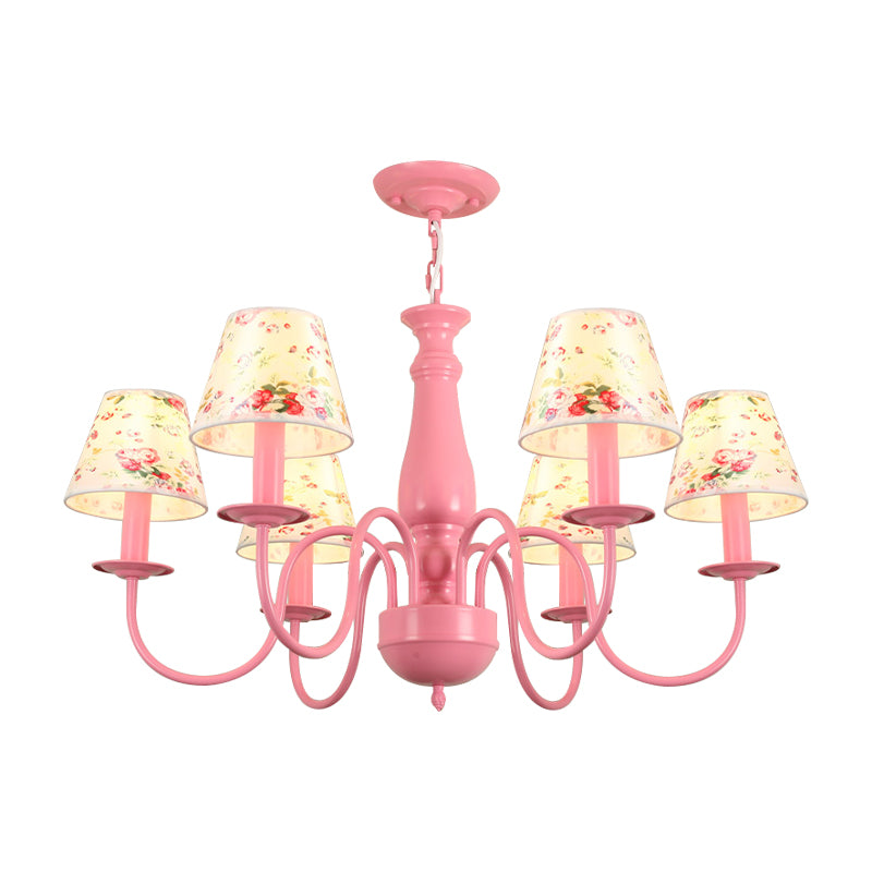Macaron Colored Tapered Shade Chandelier Nordic Stylish Metal Hanging Light for Child Bedroom Clearhalo 'Ceiling Lights' 'Chandeliers' Lighting' options 205086