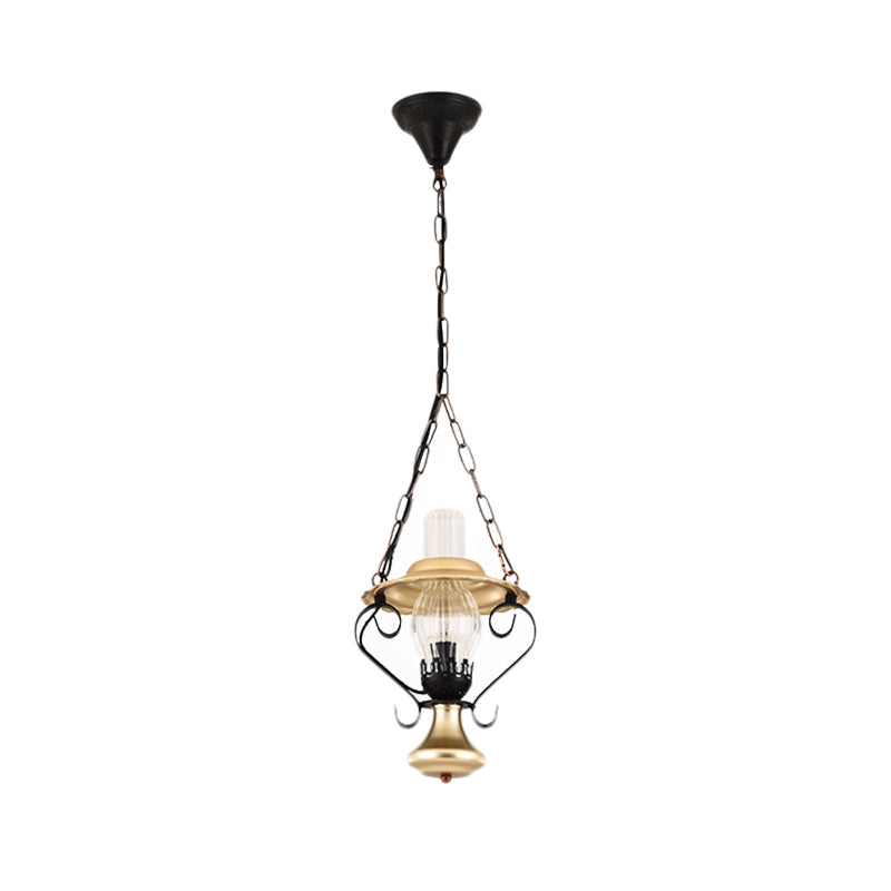 Iron and Glass Lantern Ceiling Pendant Industrial Single Light Bedroom Chain Hung Pendant in Brass Clearhalo 'Art Deco Pendants' 'Cast Iron' 'Ceiling Lights' 'Ceramic' 'Crystal' 'Industrial Pendants' 'Industrial' 'Metal' 'Middle Century Pendants' 'Pendant Lights' 'Pendants' 'Tiffany' Lighting' 205089