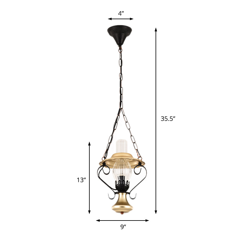 Iron and Glass Lantern Ceiling Pendant Industrial Single Light Bedroom Chain Hung Pendant in Brass Clearhalo 'Art Deco Pendants' 'Cast Iron' 'Ceiling Lights' 'Ceramic' 'Crystal' 'Industrial Pendants' 'Industrial' 'Metal' 'Middle Century Pendants' 'Pendant Lights' 'Pendants' 'Tiffany' Lighting' 205090