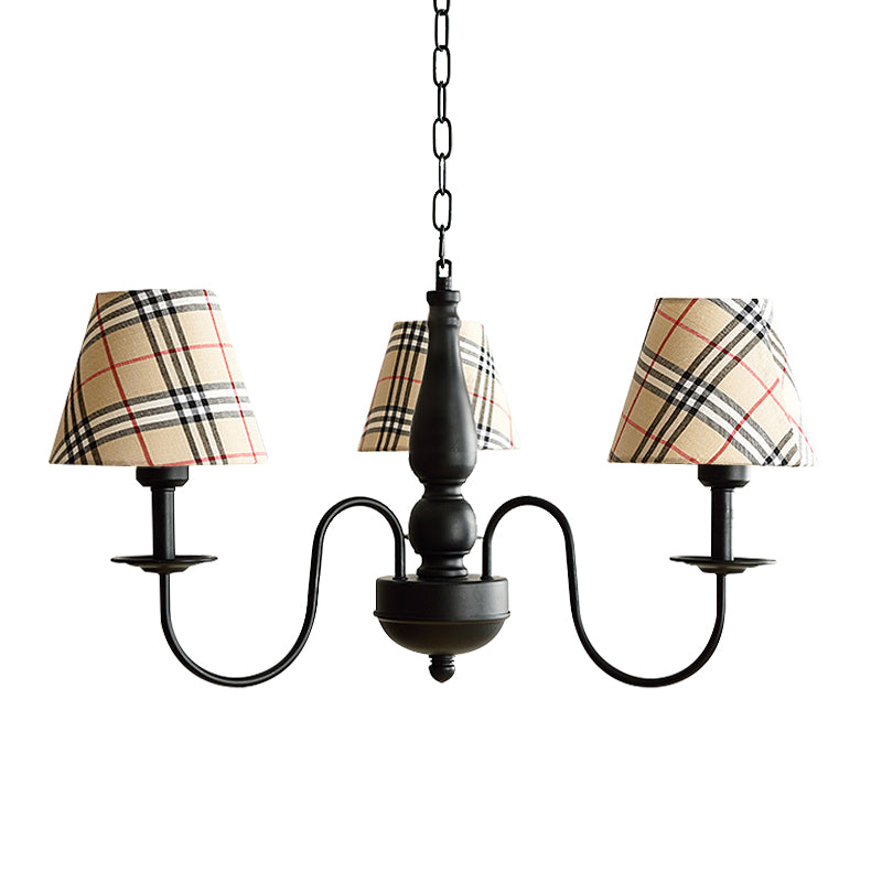 Tapered Shade Chandelier Light Fabric and Metal 3 Lights Kids Hanging Lamp in Black for Living Room - G Clearhalo 'Ceiling Lights' 'Chandeliers' Lighting' options 205113