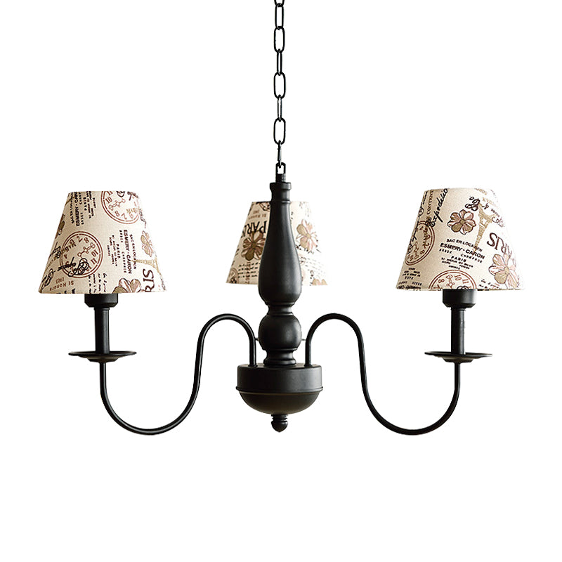 Tapered Shade Chandelier Light Fabric and Metal 3 Lights Kids Hanging Lamp in Black for Living Room - G Clearhalo 'Ceiling Lights' 'Chandeliers' Lighting' options 205115
