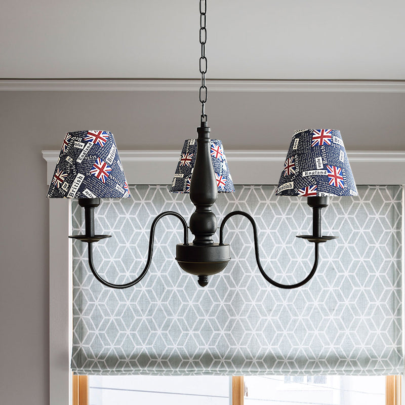 Tapered Shade Chandelier Light Fabric and Metal 3 Lights Kids Hanging Lamp in Black for Living Room - G Clearhalo 'Ceiling Lights' 'Chandeliers' Lighting' options 205116