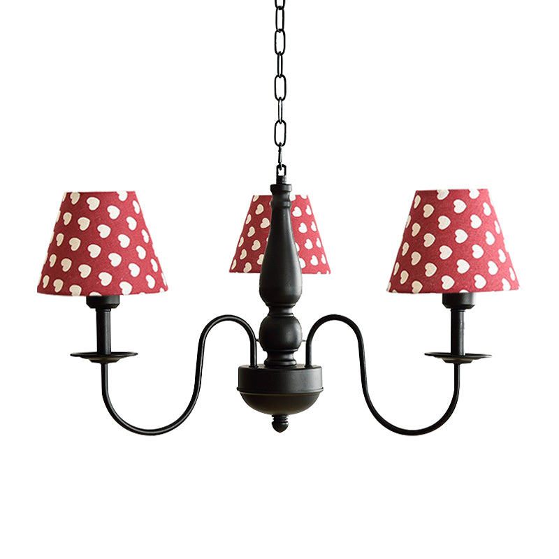 Tapered Shade Chandelier Light Fabric and Metal 3 Lights Kids Hanging Lamp in Black for Living Room - G Clearhalo 'Ceiling Lights' 'Chandeliers' Lighting' options 205119