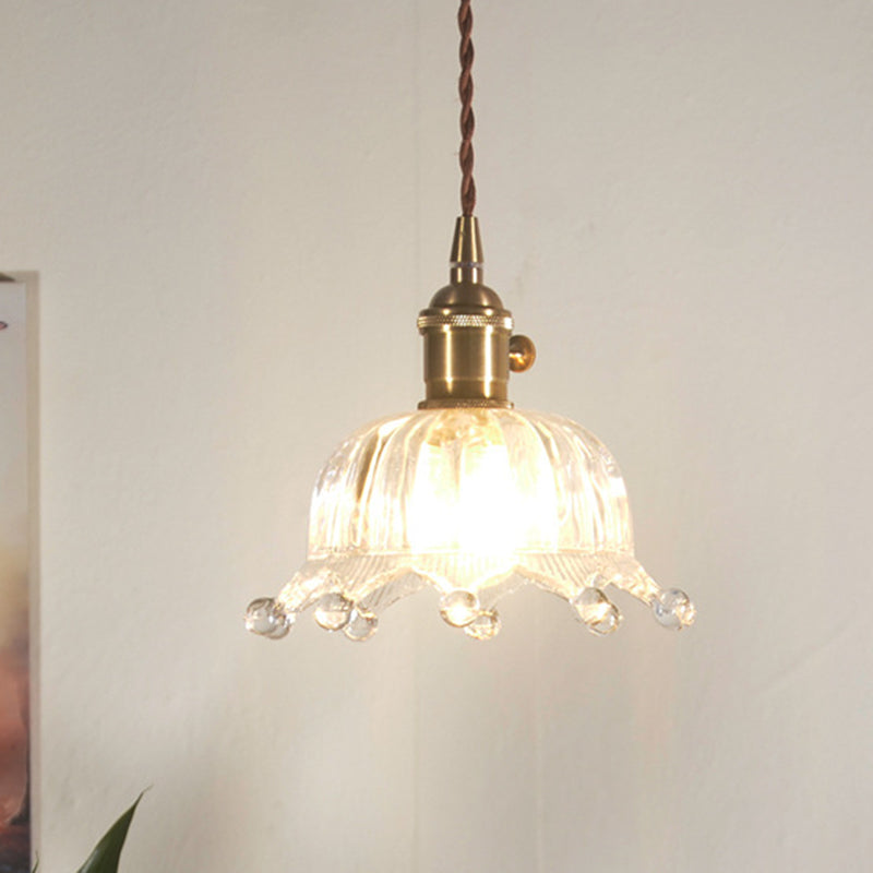 Clear Glass Crown Shade Ceiling Pendant Modern 1-Light Indoor Hanging Pendant Light in Brass Brass Clearhalo 'Ceiling Lights' 'Glass shade' 'Glass' 'Industrial Pendants' 'Industrial' 'Middle Century Pendants' 'Pendant Lights' 'Pendants' 'Tiffany' Lighting' 205124