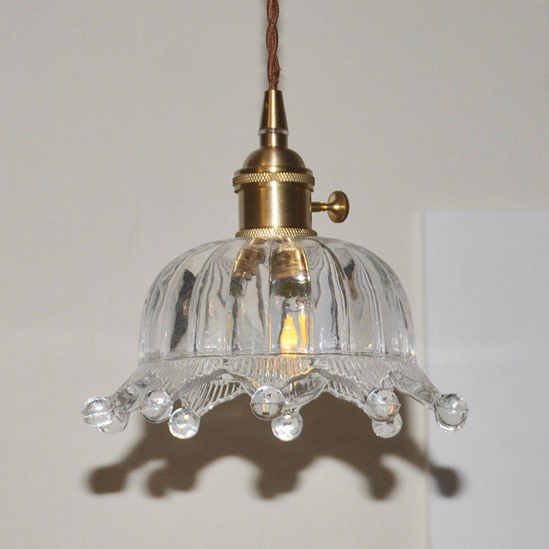 Clear Glass Crown Shade Ceiling Pendant Modern 1-Light Indoor Hanging Pendant Light in Brass Clearhalo 'Ceiling Lights' 'Glass shade' 'Glass' 'Industrial Pendants' 'Industrial' 'Middle Century Pendants' 'Pendant Lights' 'Pendants' 'Tiffany' Lighting' 205125