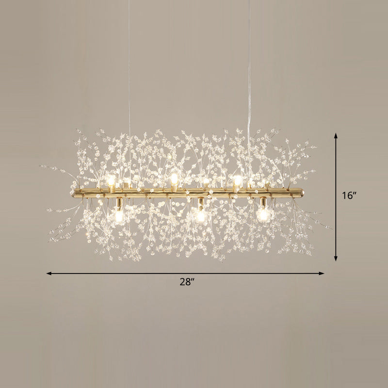 Crystal Flower Island Pendant Modern 9/12-Head Chrome/Gold Ceiling Lamp for Kitchen Clearhalo 'Ceiling Lights' 'Island Lights' Lighting' 205128