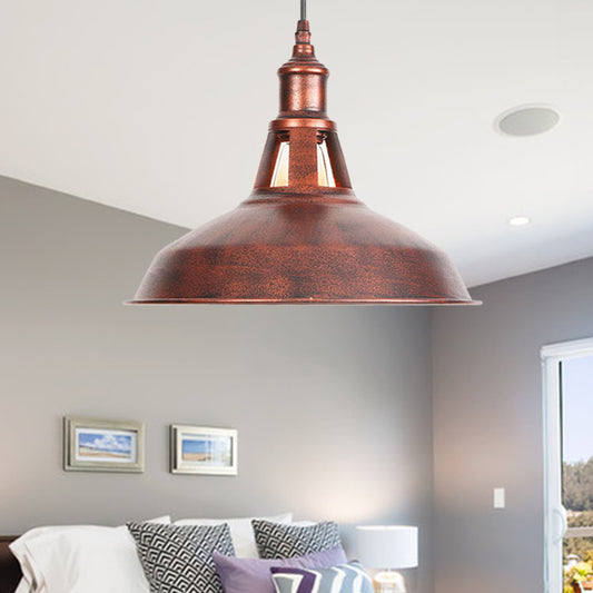 12"/16" Wide Wrought Iron Rust Pendant Lamp Barn 1-Light Retro Suspension Light for Living Room Rust 12" Clearhalo 'Art Deco Pendants' 'Cast Iron' 'Ceiling Lights' 'Ceramic' 'Crystal' 'Industrial Pendants' 'Industrial' 'Metal' 'Middle Century Pendants' 'Pendant Lights' 'Pendants' 'Tiffany' Lighting' 205139