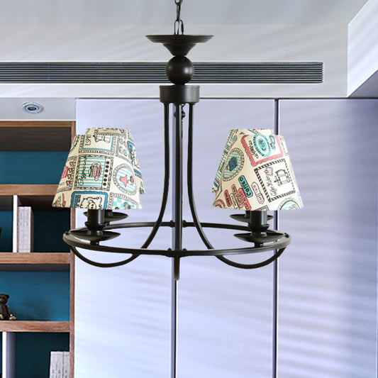 Fabric Tapered Shade Chandelier Kids Bedroom 4-Light Modern Ceiling Pendant in Black Clearhalo 'Ceiling Lights' 'Chandeliers' Lighting' options 205144