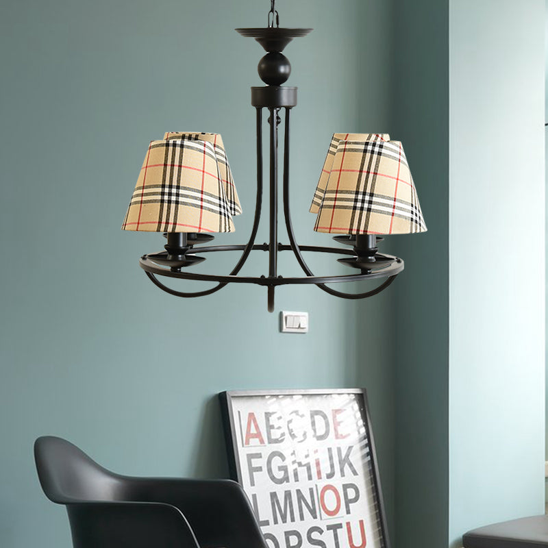 Fabric Tapered Shade Chandelier Kids Bedroom 4-Light Modern Ceiling Pendant in Black Clearhalo 'Ceiling Lights' 'Chandeliers' Lighting' options 205150