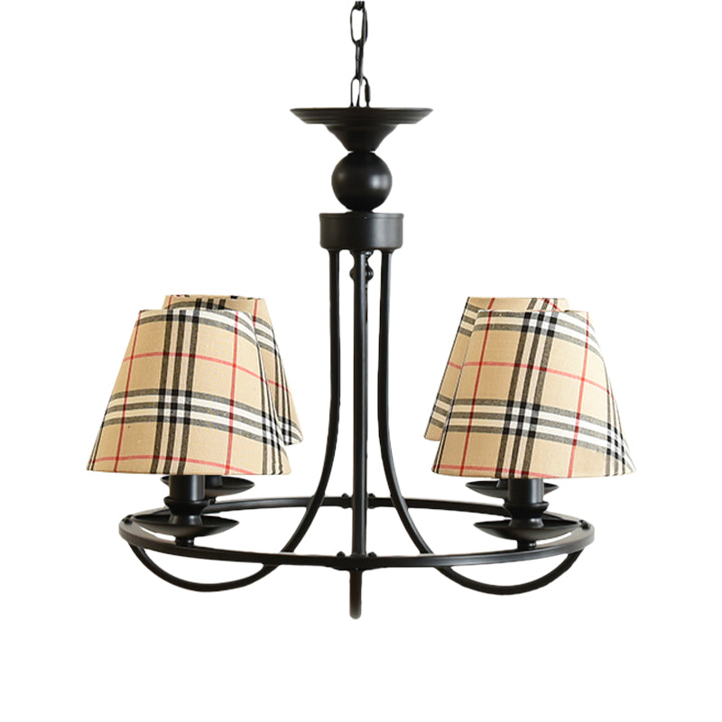 Fabric Tapered Shade Chandelier Kids Bedroom 4-Light Modern Ceiling Pendant in Black Clearhalo 'Ceiling Lights' 'Chandeliers' Lighting' options 205151