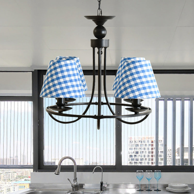 Fabric Tapered Shade Chandelier Kids Bedroom 4-Light Modern Ceiling Pendant in Black Clearhalo 'Ceiling Lights' 'Chandeliers' Lighting' options 205154