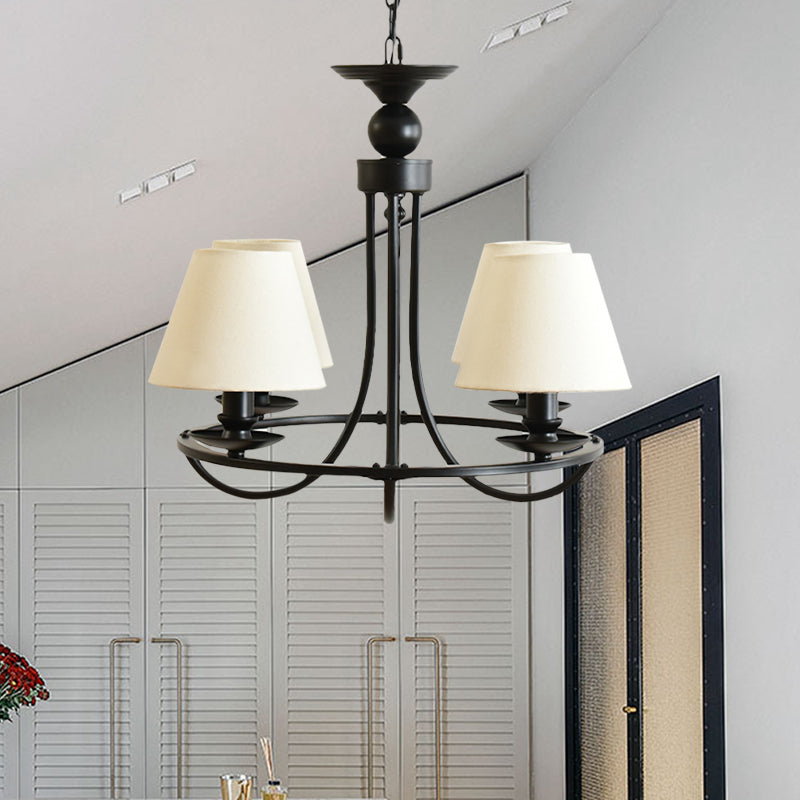 Fabric Tapered Shade Chandelier Kids Bedroom 4-Light Modern Ceiling Pendant in Black White Solid Color Clearhalo 'Ceiling Lights' 'Chandeliers' Lighting' options 205156_f2a24894-c7a3-49fd-82d3-46d8c9cea373