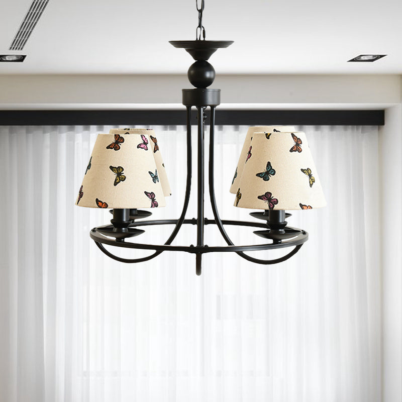 Fabric Tapered Shade Chandelier Kids Bedroom 4-Light Modern Ceiling Pendant in Black Beige Butterfly Clearhalo 'Ceiling Lights' 'Chandeliers' Lighting' options 205160_4f0e45e8-8b09-43a2-84bf-ce5a8941ff28