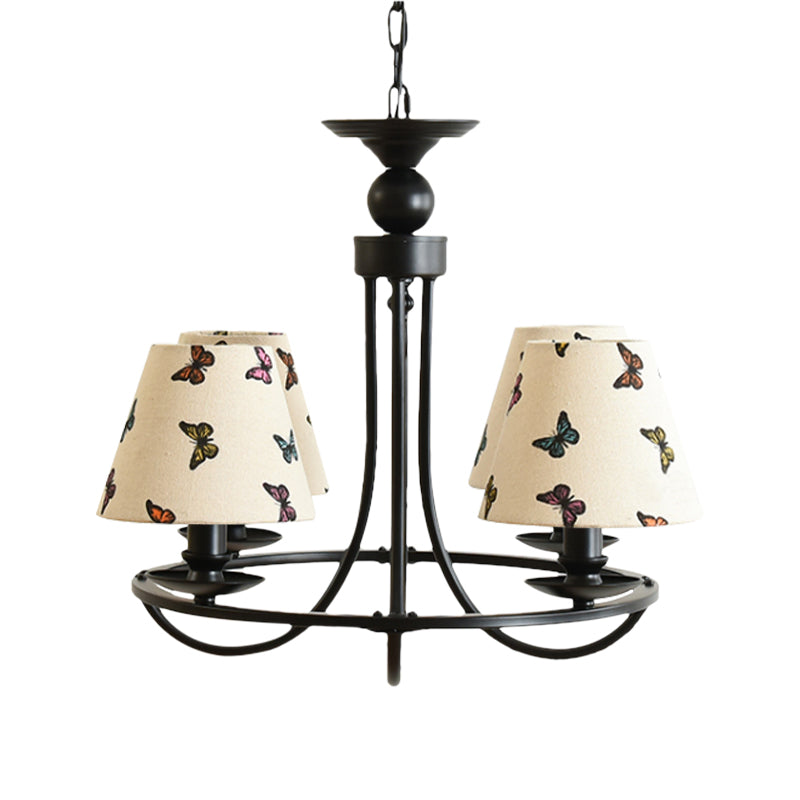 Fabric Tapered Shade Chandelier Kids Bedroom 4-Light Modern Ceiling Pendant in Black Clearhalo 'Ceiling Lights' 'Chandeliers' Lighting' options 205161