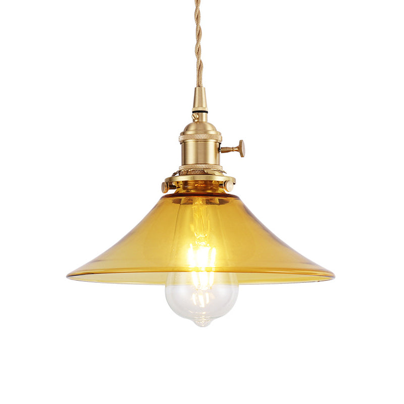 Brass Conical Pendant Ceiling Light Farmhouse Amber Glass 1 Light Living Room Hanging Lamp Clearhalo 'Art Deco Pendants' 'Cast Iron' 'Ceiling Lights' 'Ceramic' 'Crystal' 'Industrial Pendants' 'Industrial' 'Metal' 'Middle Century Pendants' 'Pendant Lights' 'Pendants' 'Tiffany' Lighting' 205184