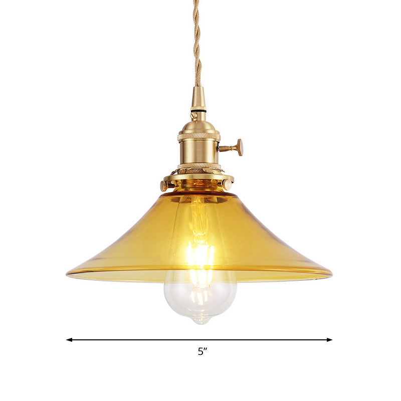 Brass Conical Pendant Ceiling Light Farmhouse Amber Glass 1 Light Living Room Hanging Lamp Clearhalo 'Art Deco Pendants' 'Cast Iron' 'Ceiling Lights' 'Ceramic' 'Crystal' 'Industrial Pendants' 'Industrial' 'Metal' 'Middle Century Pendants' 'Pendant Lights' 'Pendants' 'Tiffany' Lighting' 205185