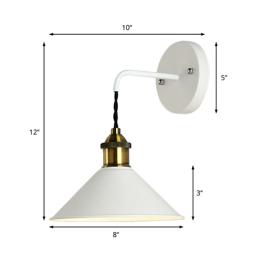 Cone Shade Metal Sconce Lighting Industrial Single Bulb Living Room Wall Mounted Lamp in Black/Grey/White Clearhalo 'Art deco wall lights' 'Cast Iron' 'Glass' 'Industrial wall lights' 'Industrial' 'Middle century wall lights' 'Modern' 'Rustic wall lights' 'Tiffany' 'Traditional wall lights' 'Wall Lamps & Sconces' 'Wall Lights' Lighting' 205271